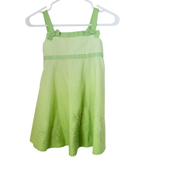 Blueberi Boulevard Girls Green Sundress Size 6 Cotton Blend Polka Dot Bows - Picture 1 of 5
